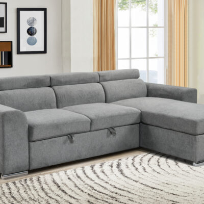 Elmira γωνιακός καναπές κρεβάτι με αποθηκευτικό χώρο 247x174εκ. Ανοιχτό  Γκρι με αναστρέψιμη γωνία