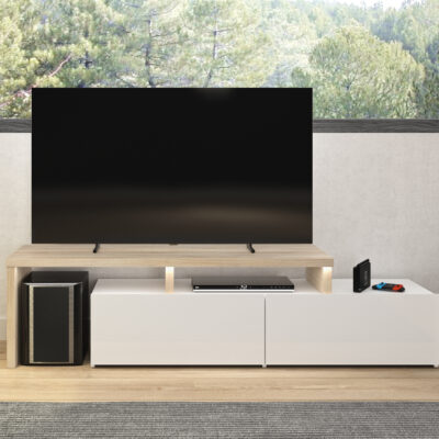 Fizz πολυμορφικό έπιπλο τηλεόρασης με led 150x40/136x46εκ. Light Kronberg Oak/White