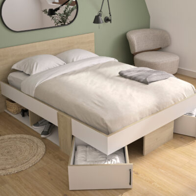 Swivel Κρεβάτι διπλό με αποθηκευτικούς χώρους 160x194εκ. ( για στρώμα 140x190εκ. ) Blond Oak / Λευκό