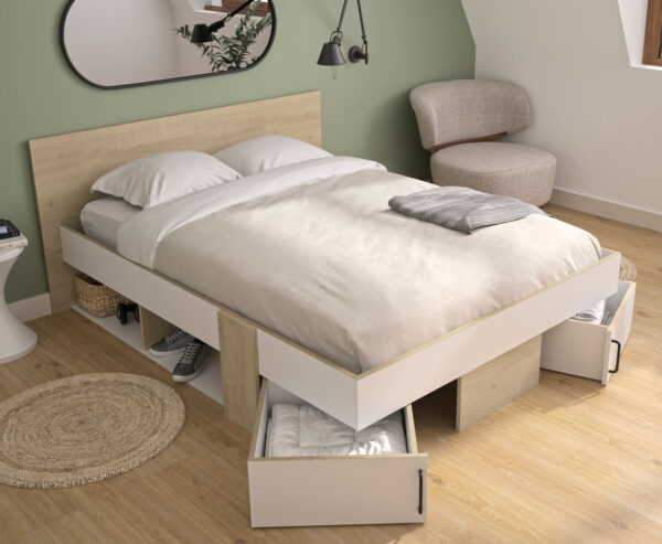 Swivel Κρεβάτι διπλό με αποθηκευτικούς χώρους 160x194εκ. ( για στρώμα 140x190εκ. ) Blond Oak / Λευκό