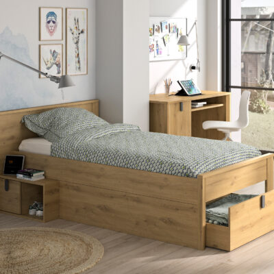 Lugano κρεβάτι με αποθηκευτικό χώρο 207x123x80εκ. (  για στρώμα 90x190εκ. ή 90x200εκ. ) Artisan Oak