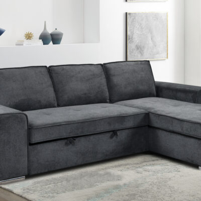 Merano γωνιακός καναπές κρεβάτι με αποθηκευτικό χώρο 272x164εκ. Σκούρο Γκρι με αναστρέψιμη γωνία