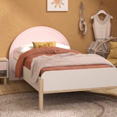Romy κρεβάτι μονό 102x207x83εκ. ( για στρώμα 90x200εκ. ) Λευκό / Ροζ / Blond Oak με φωτισμό LED στο κεφαλάρι