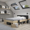 Swivel Κρεβάτι διπλό με αποθηκευτικούς χώρους 160x194εκ. ( για στρώμα 140x190εκ. ) Natural Chestnut/Black