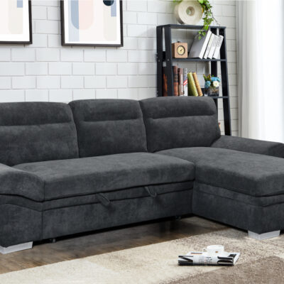 Morel Γωνιακός καναπές κρεβάτι με αποθηκευτικό χώρο 262x159x92εκ. Γκρι σκούρο με αναστρέψιμη γωνία