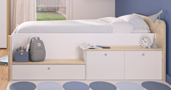 Matis κρεβάτι μονό πολυμορφικό με αποθηκευτικούς χώρους 125x208x80εκ. ( για στρώμα 90x200εκ. ) Natural Chestnut / Λευκό