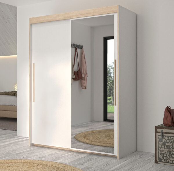 Tulle ντουλάπα με δύο συρόμενες πόρτες 153x60x200εκ. Λευκό / Blond oak