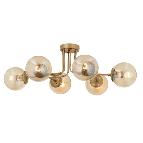 14780190 Φωτιστικό Κρεμαστό ArteLibre DRACO Εξάφωτο Χρυσό/Μελί Μέταλλο/Γυαλί 80x30cm