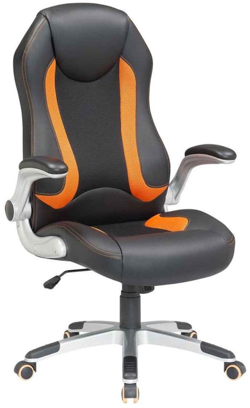 1682 Velco Pro Systems ΚΑΡΕΚΛΑ ΓΡΑΦΕΙΟΥ GAMING ΜΑΥΡΗ-ΠΟΡΤΟΚΑΛΙ- ΔΙΑΣΤΑΣΕΙΣ: 67x68x110/118cm- ΕΠΙΦΑΝΕΙΑ PU+PVC