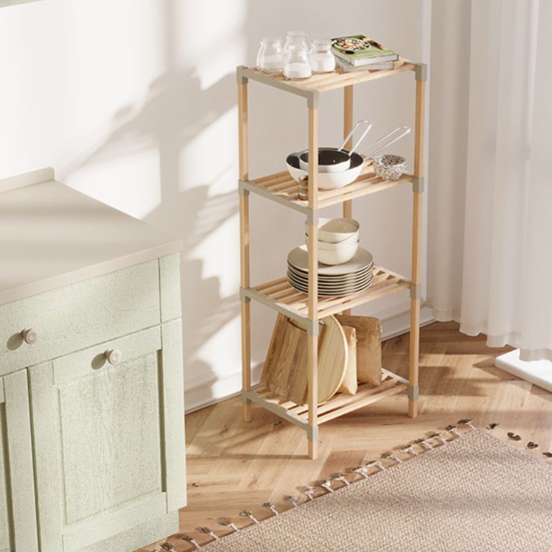 FIX-2053-4-1 Ραφιέρα δαπέδου ξύλινη - πλαστική χρώμα φυσικό - μπεζ 38x30x116εκ.