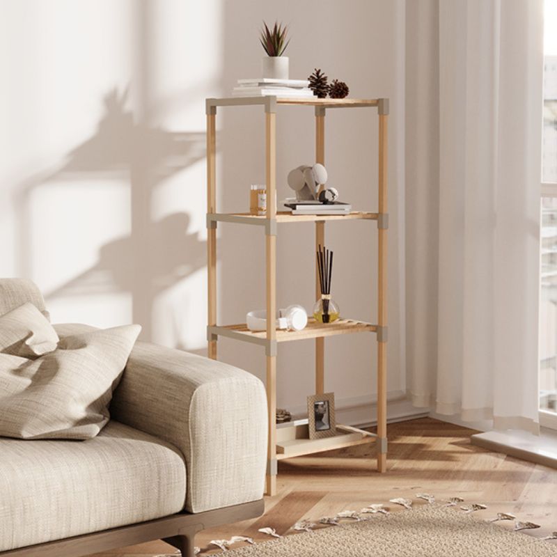 FIX-2053-4-2 Ραφιέρα δαπέδου ξύλινη - πλαστική χρώμα φυσικό - μπεζ 38x30x116εκ.