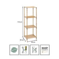 FIX-2053-4-4 Ραφιέρα δαπέδου ξύλινη - πλαστική χρώμα φυσικό - μπεζ 38x30x116εκ.