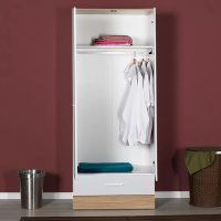 Ντουλάπα ρούχων Base Megapap δίφυλλη με συρτάρια χρώμα λευκό - sonoma 80x52x198εκ.