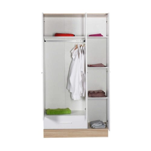 Ντουλάπα ρούχων Base Megapap τρίφυλλη με συρτάρια χρώμα λευκό - sonoma 103x52x198εκ.