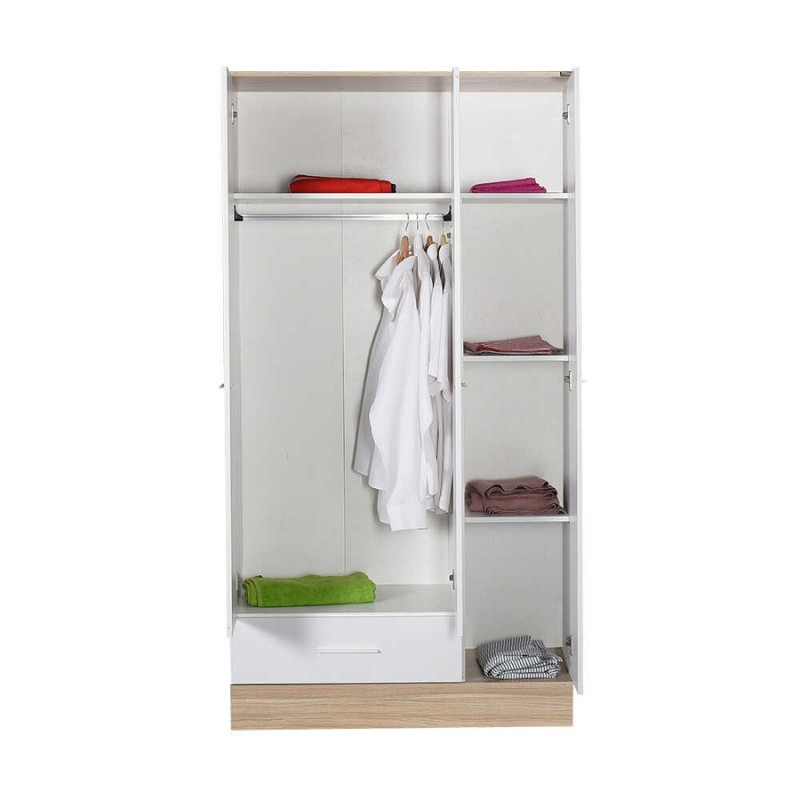 Ντουλάπα ρούχων Base Megapap τρίφυλλη με συρτάρια χρώμα λευκό - sonoma 103x52x198εκ.