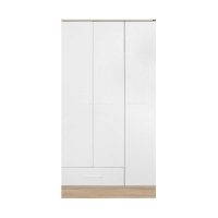 Ντουλάπα ρούχων Base Megapap τρίφυλλη με συρτάρια χρώμα λευκό - sonoma 103x52x198εκ.