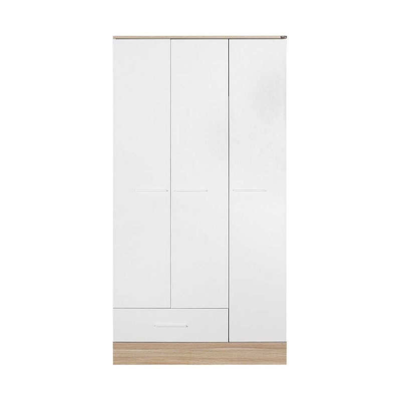 Ντουλάπα ρούχων Base Megapap τρίφυλλη με συρτάρια χρώμα λευκό - sonoma 103x52x198εκ.