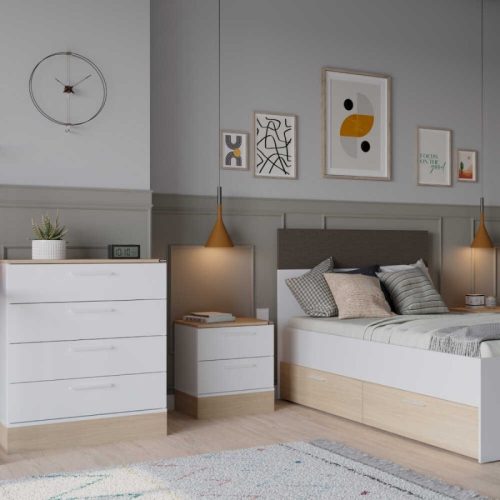 Κομοδίνo Base Megapap χρώμα λευκό - sonoma 45x40x52εκ.