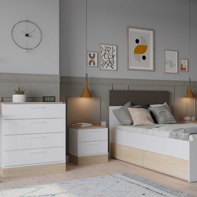 Κομοδίνo Base Megapap χρώμα λευκό - sonoma 45x40x52εκ.