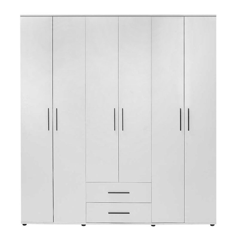 GP009-02471-2 Ντουλάπα ρούχων Bianco Megapap εξάφυλλη με συρτάρια χρώμα λευκό 206x52x213εκ.