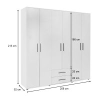 GP009-02471-4 Ντουλάπα ρούχων Bianco Megapap εξάφυλλη με συρτάρια χρώμα λευκό 206x52x213εκ.