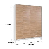 GP009-02521-3 Ντουλάπα ρούχων London Megapap τετράφυλλη με συρτάρια χρώμα oak - λευκό 159x52x202εκ.