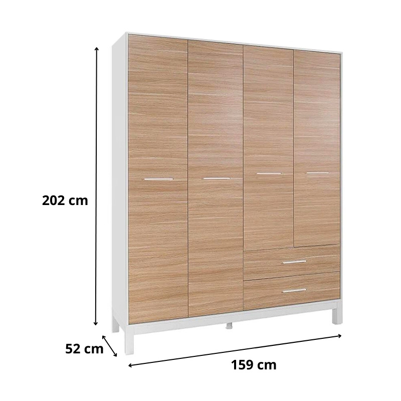 GP009-02521-3 Ντουλάπα ρούχων London Megapap τετράφυλλη με συρτάρια χρώμα oak - λευκό 159x52x202εκ.
