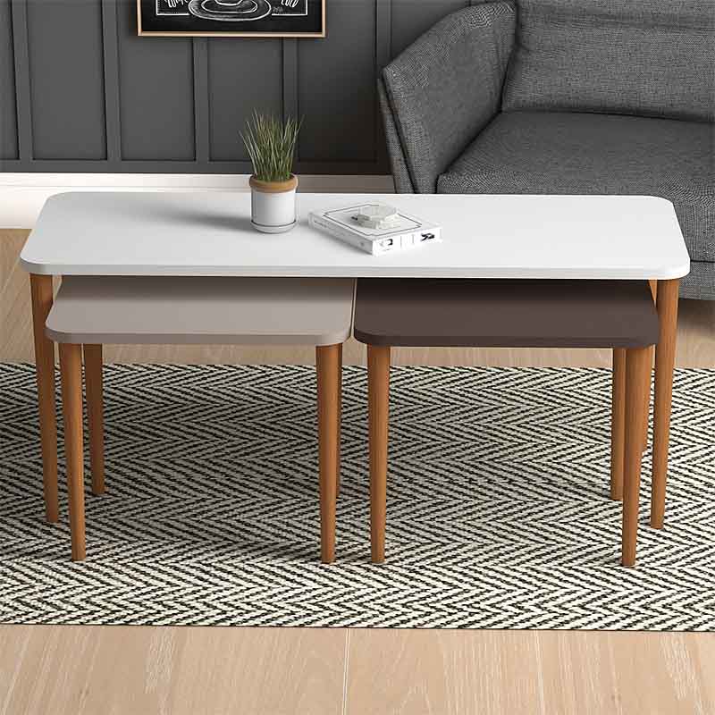 GP022-00202-2 Τραπεζάκι σαλονιού και βοηθητικά τραπεζάκια Omega Megapap χρώμα λευκό - cappuccino - καφέ