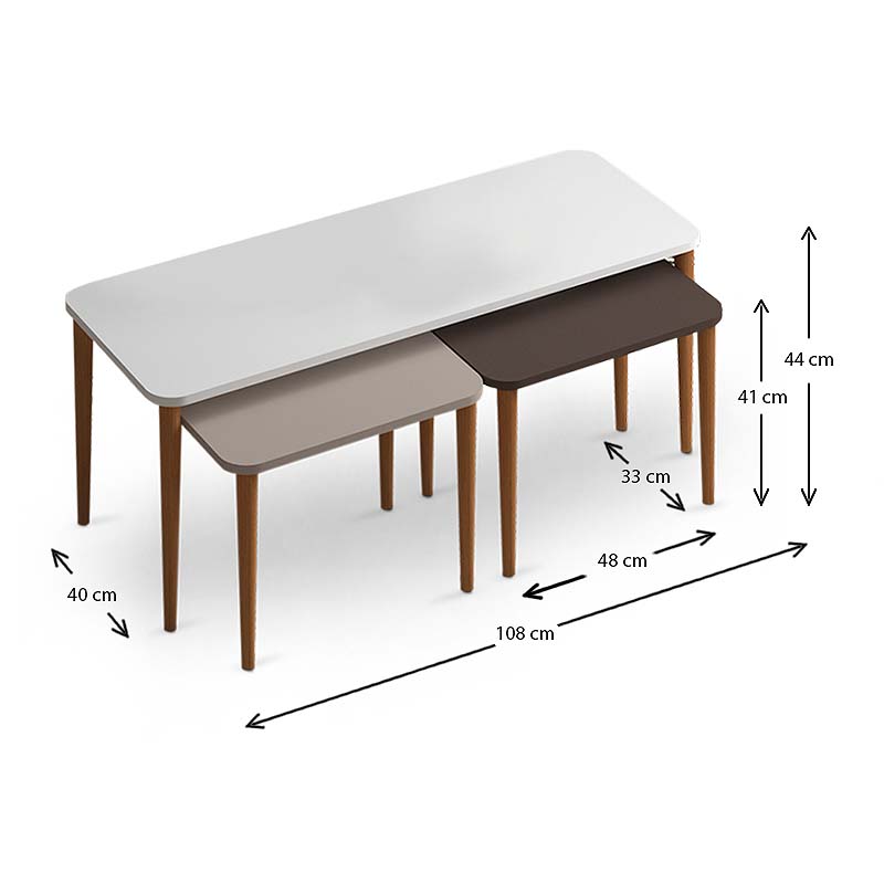 GP022-00202-3 Τραπεζάκι σαλονιού και βοηθητικά τραπεζάκια Omega Megapap χρώμα λευκό - cappuccino - καφέ