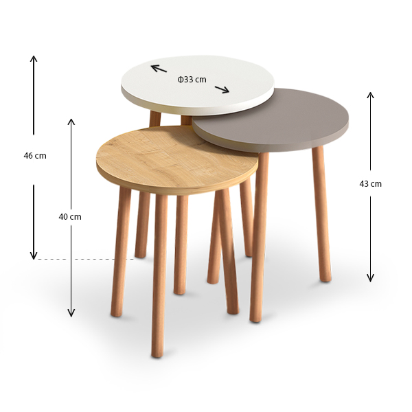 Τραπεζάκια βοηθητικά Roma Megapap χρώμα λευκό - cappuccino - oak