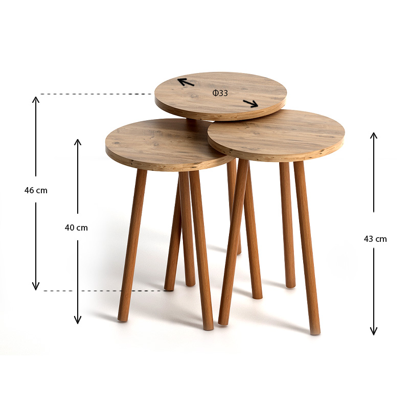 Τραπεζάκια βοηθητικά Roma Megapap χρώμα pine oak