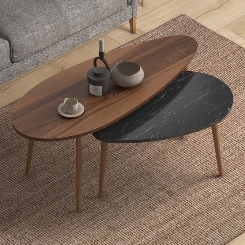 Τραπεζάκια βοηθητικά Elips Megapap χρώμα καρυδί - μαύρο εφέ μαρμάρου 116x46x46εκ.