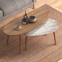 Τραπεζάκια βοηθητικά Elips Megapap χρώμα oak - μπεζ εφέ μαρμάρου 116x46x46εκ.