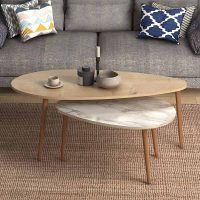 Τραπεζάκια βοηθητικά Elips Megapap χρώμα oak - μπεζ εφέ μαρμάρου 116x46x46εκ.