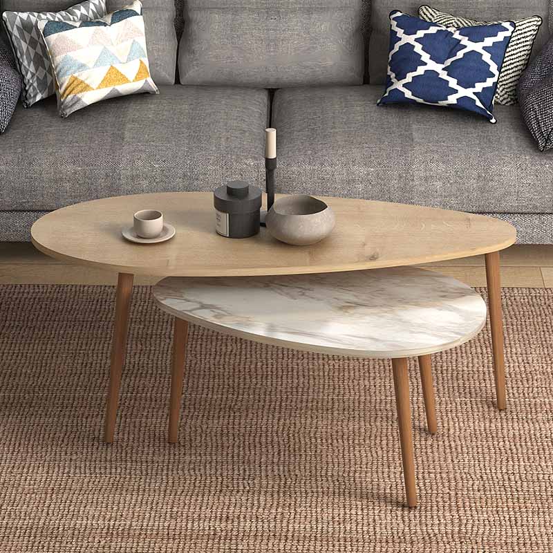 Τραπεζάκια βοηθητικά Elips Megapap χρώμα oak - μπεζ εφέ μαρμάρου 116x46x46εκ.