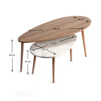 Τραπεζάκια βοηθητικά Elips Megapap χρώμα oak - μπεζ εφέ μαρμάρου 116x46x46εκ.