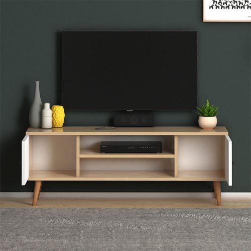 Έπιπλο τηλεόρασης Parma Megapap χρώμα white - oak 120x30x40εκ.