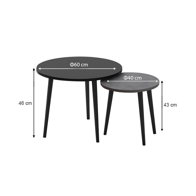 Τραπεζάκι σαλονιού σετ 2 τμχ Roma Megapap χρώμα μαύρο - γκρι ρετρό 60x60x46εκ.