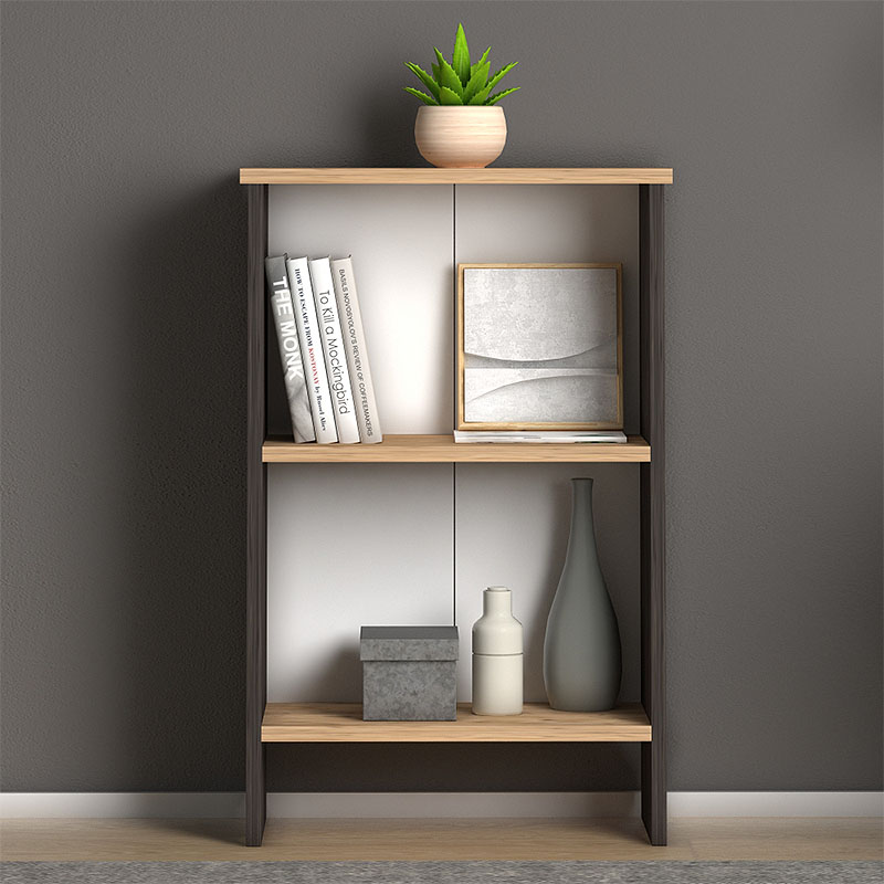 GP022-00741-2 Βιβλιοθήκη Flora Megapap χρώμα industrial grey - oak 52x25x80εκ.