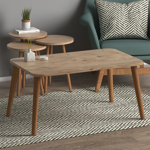 GP022-00851-1 Τραπεζάκι σαλονιού σετ 4 τμχ Soul Megapap χρώμα oak 90x55x43εκ.