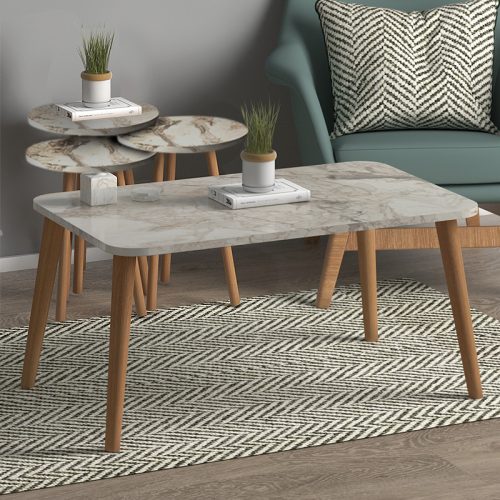 GP022-00852-1 Τραπεζάκι σαλονιού σετ 4 τμχ Soul Megapap χρώμα μπεζ εφέ μαρμάρου 90x55x43εκ.