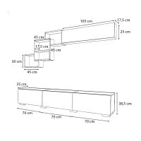 Σύνθεση τηλεόρασης Free Megapap χρώμα λευκό - φυσικό οξιάς 210x35x38εκ.