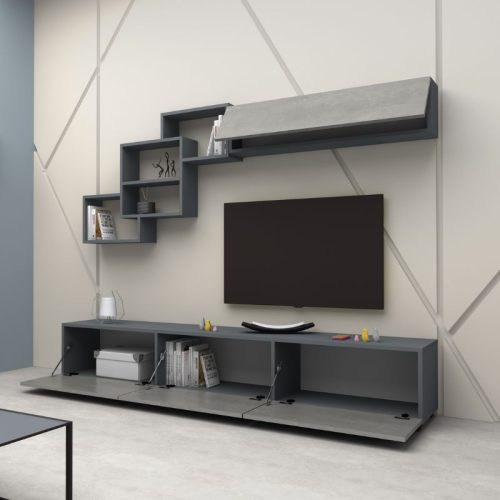 GP028-00262-1 Σύνθεση τηλεόρασης Free Megapap χρώμα ανθρακί - γκρι σκυροδέματος 210x35x38εκ.