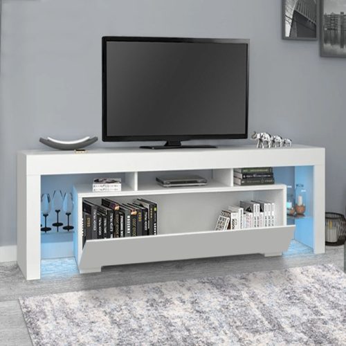 Έπιπλο τηλεόρασης Stilo Megapap με φωτισμό LED χρώμα λευκό 150x37x52εκ.
