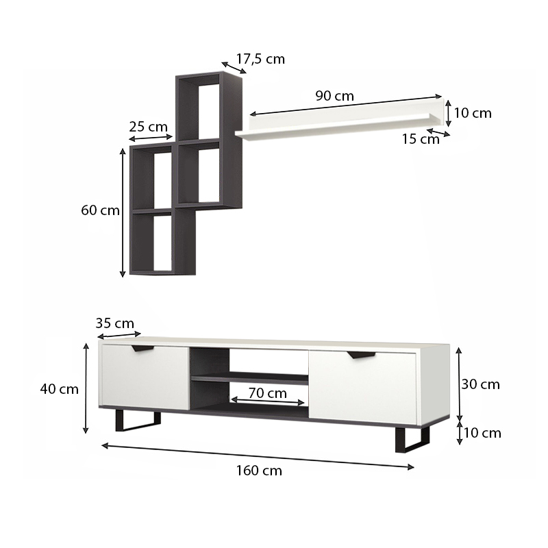 GP028-00363-3 Σύνθεση τηλεόρασης Lonsa Megapap χρώμα λευκό 160x35x40εκ.