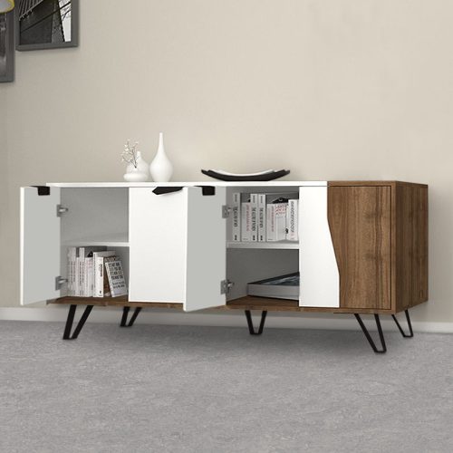 Μπουφές Jasmine Megapap χρώμα λευκό - καρυδί 160x45x78εκ.