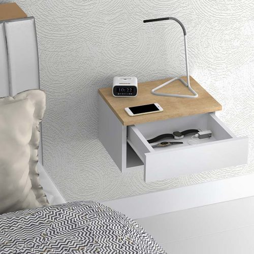 Κομοδίνο επιτοίχιο Mary Megapap χρώμα φυσικό οξιάς - λευκό 40x30x23εκ.