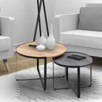 Σετ τραπεζάκια σαλονιού Davis Megapap 2τμχ. χρώμα φυσικό οξιάς/γκρι σκυροδέματος 70x69x46εκ.