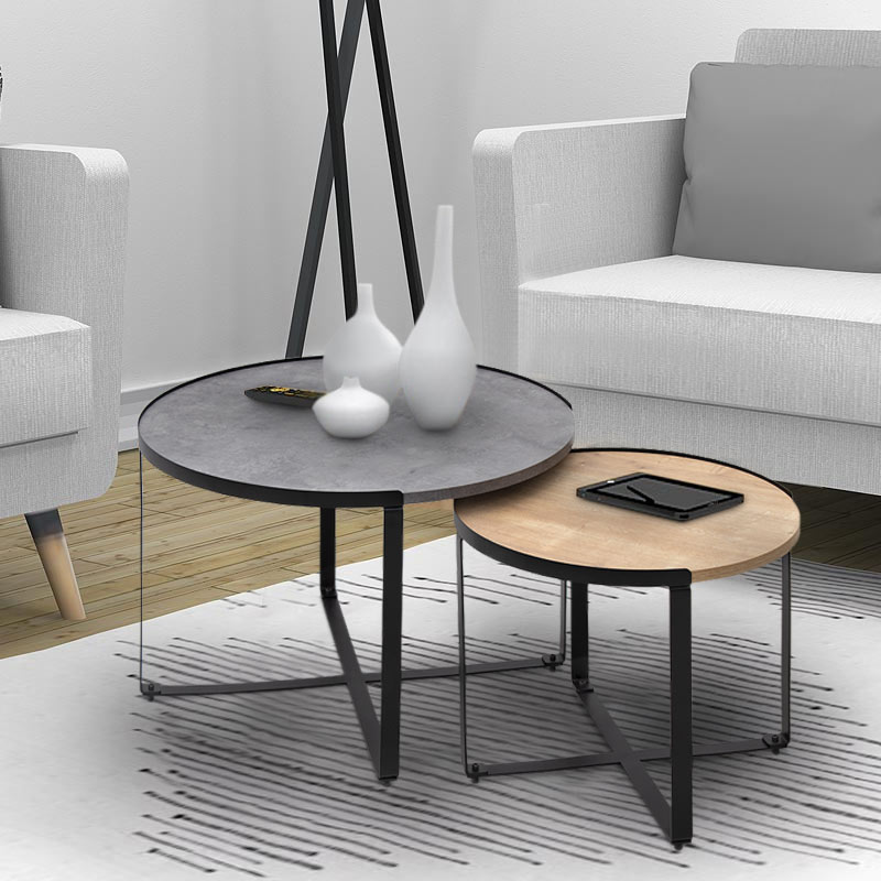 Σετ τραπεζάκια σαλονιού Davis Megapap 2τμχ. χρώμα γκρι σκυροδέματος/φυσικό οξιάς 70x69x46εκ.