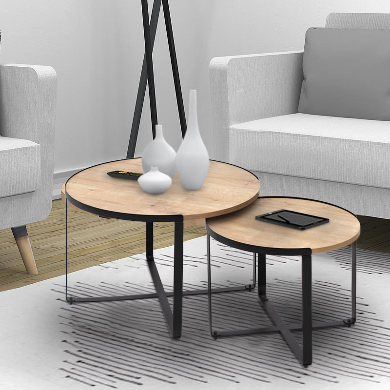 Σετ τραπεζάκια σαλονιού Davis Megapap 2τμχ. χρώμα φυσικό οξιάς 70x69x46εκ.